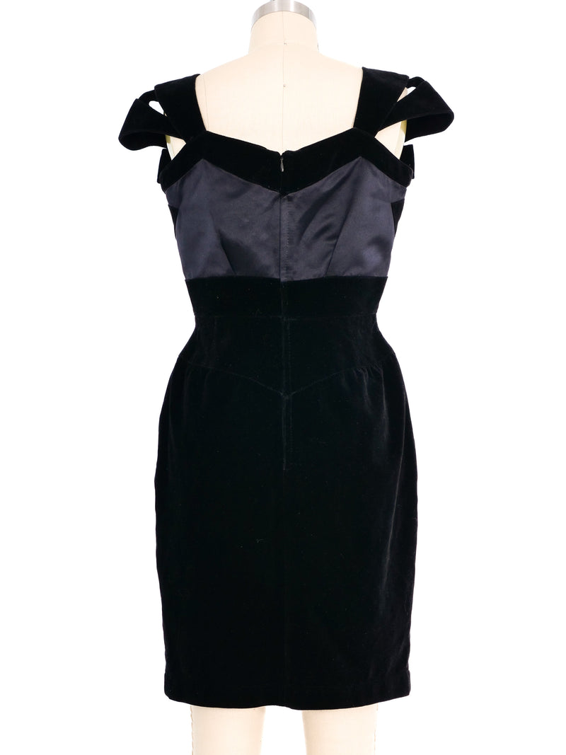 1992 Thierry Mugler Couture Bow Shoulder Velvet Cocktail Dress