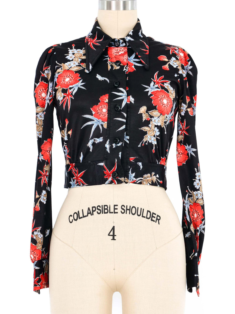 1970s Cropped Floral Blouse Top arcadeshops.com