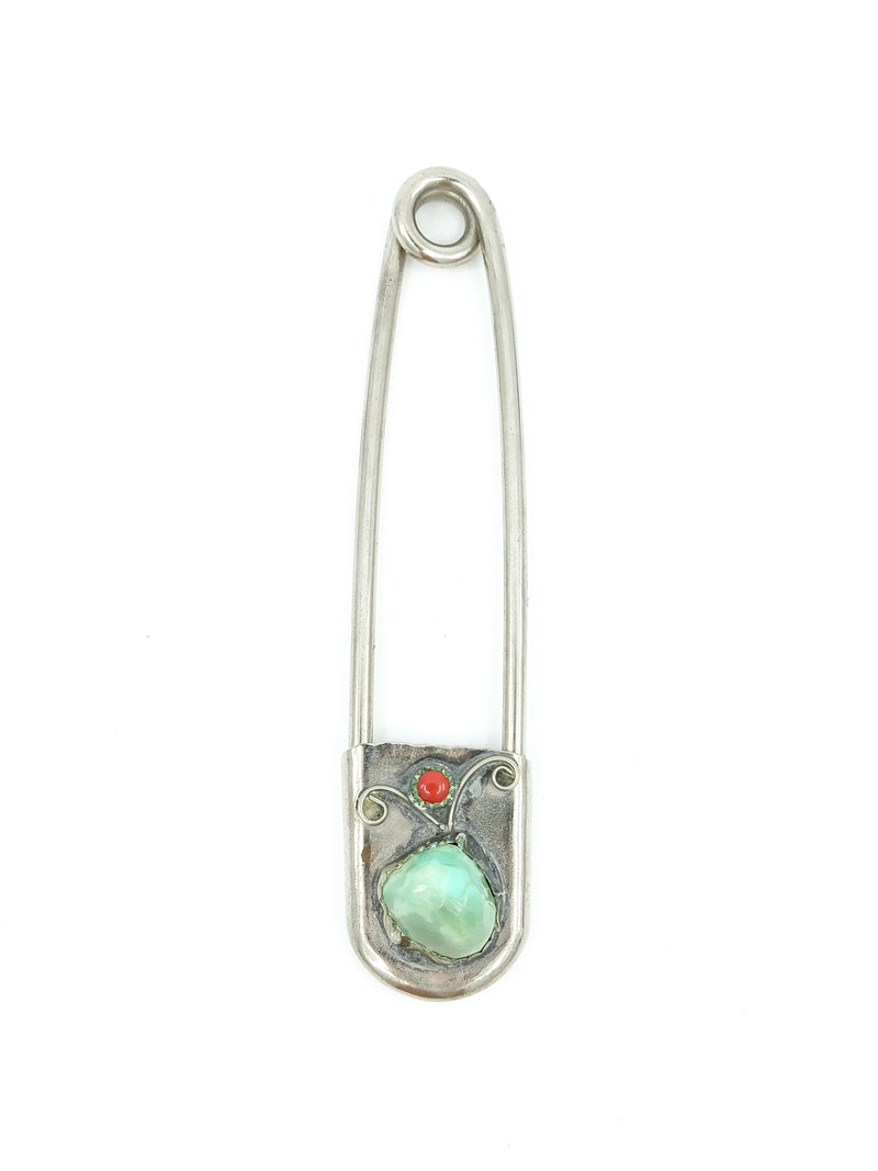 Jumbo Safety Pin Key Ring With Turquoise Stone Accessory arcadeshops.com