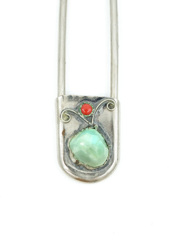 Jumbo Safety Pin Key Ring With Turquoise Stone Accessory arcadeshops.com