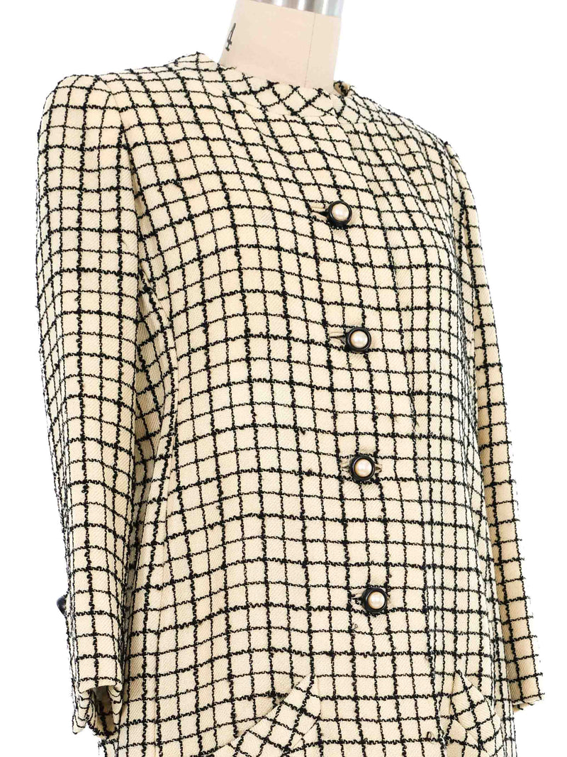 Galanos Cream Check Coat Outerwear arcadeshops.com