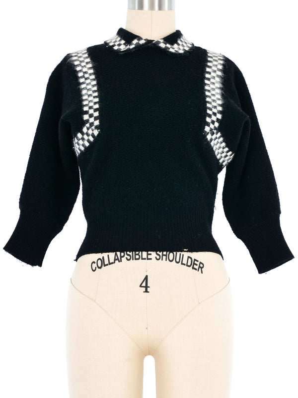 1950s Checkerboard Trim Sweater Top arcadeshops.com