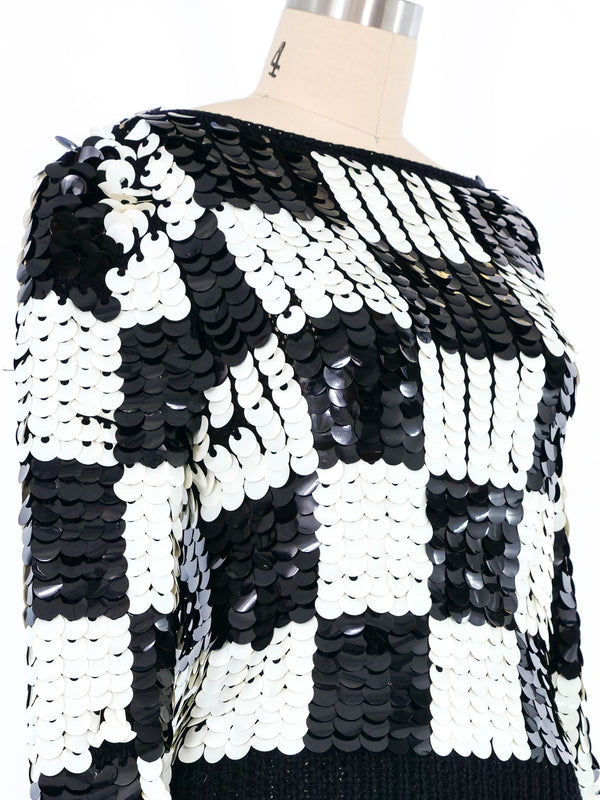 Checkered Paillette Crochet Sweater Top arcadeshops.com