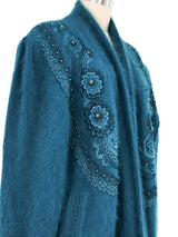 Deep Teal Embellished Angora Cardigan Jacket arcadeshops.com