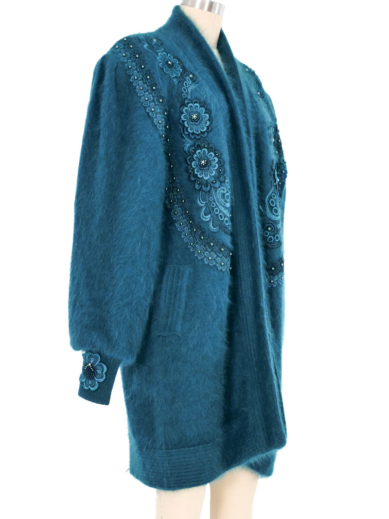 Deep Teal Embellished Angora Cardigan Jacket arcadeshops.com