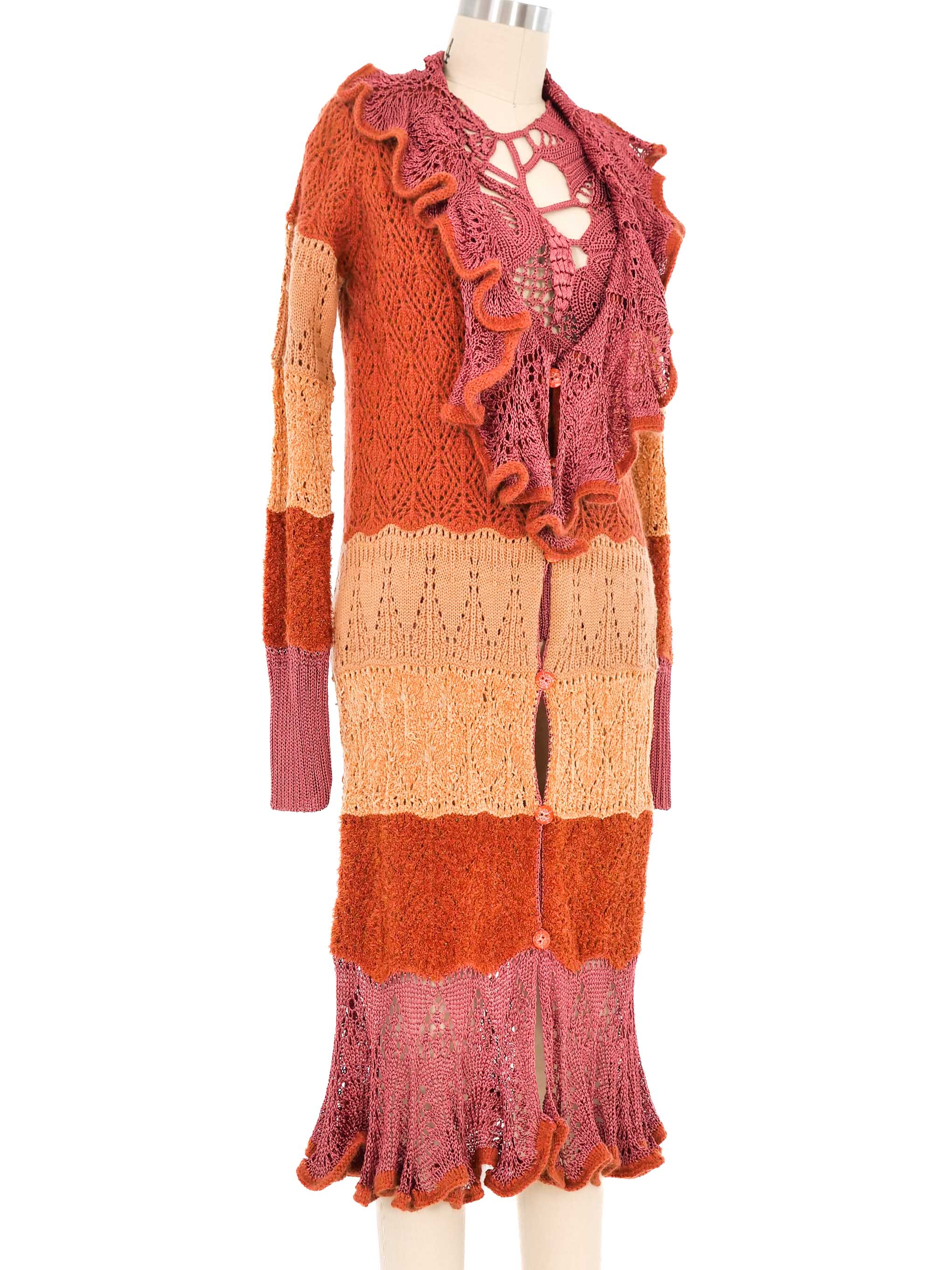 Christian Lacroix Striped Mixed Knit Top And Duster Ensemble
