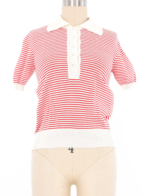 Yves Saint Laurent Red Striped Knit Polo Top arcadeshops.com