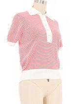 Yves Saint Laurent Red Striped Knit Polo Top arcadeshops.com