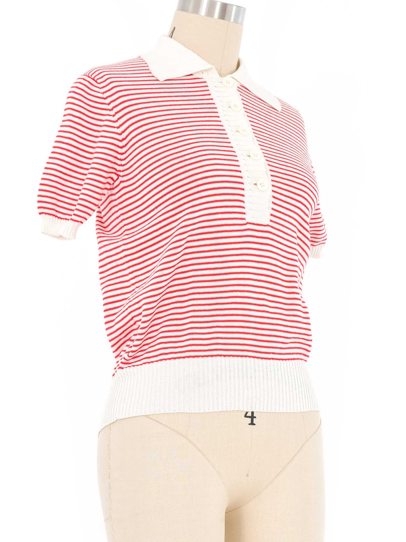 Yves Saint Laurent Red Striped Knit Polo Top arcadeshops.com
