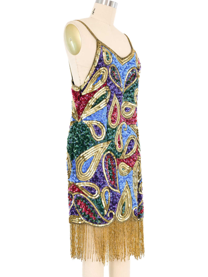 Beaded Silk Fringed Mini Dress Dress arcadeshops.com