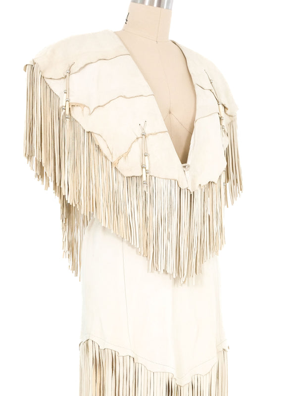 Cream Fringed Leather Shawl And Skirt Ensemble Suit arcadeshops.com