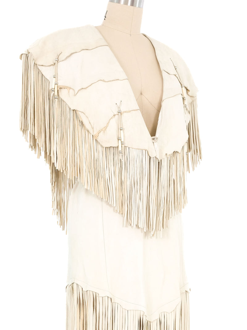 Cream Fringed Leather Shawl And Skirt Ensemble Suit arcadeshops.com