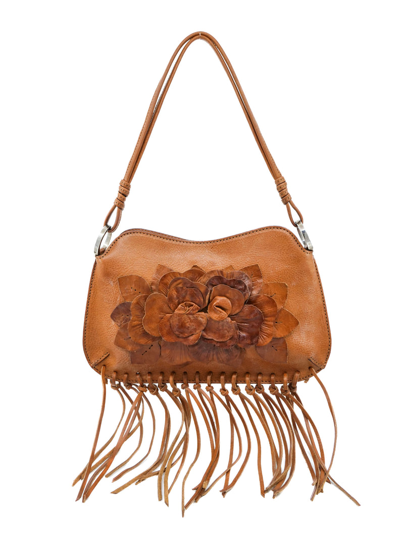 Valentino Leather Floral Fringed Shoulder Bag Accessory arcadeshops.com