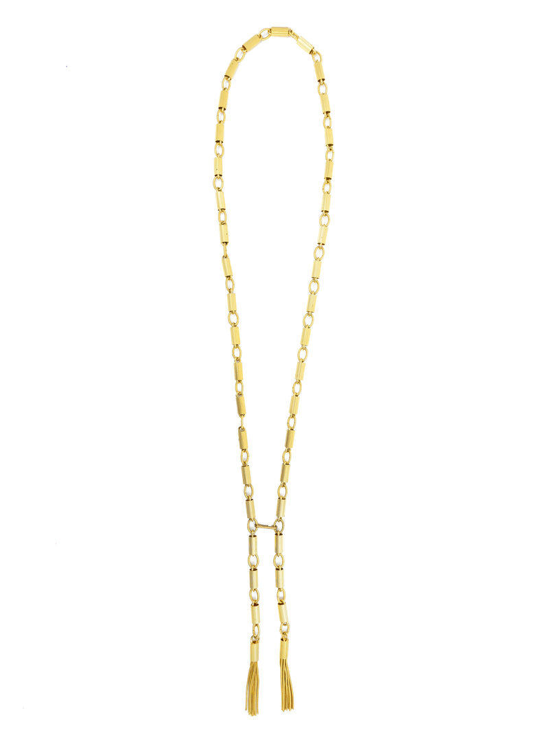 Goldtone Tube Chain Link Tassel Necklace Accessory arcadeshops.com