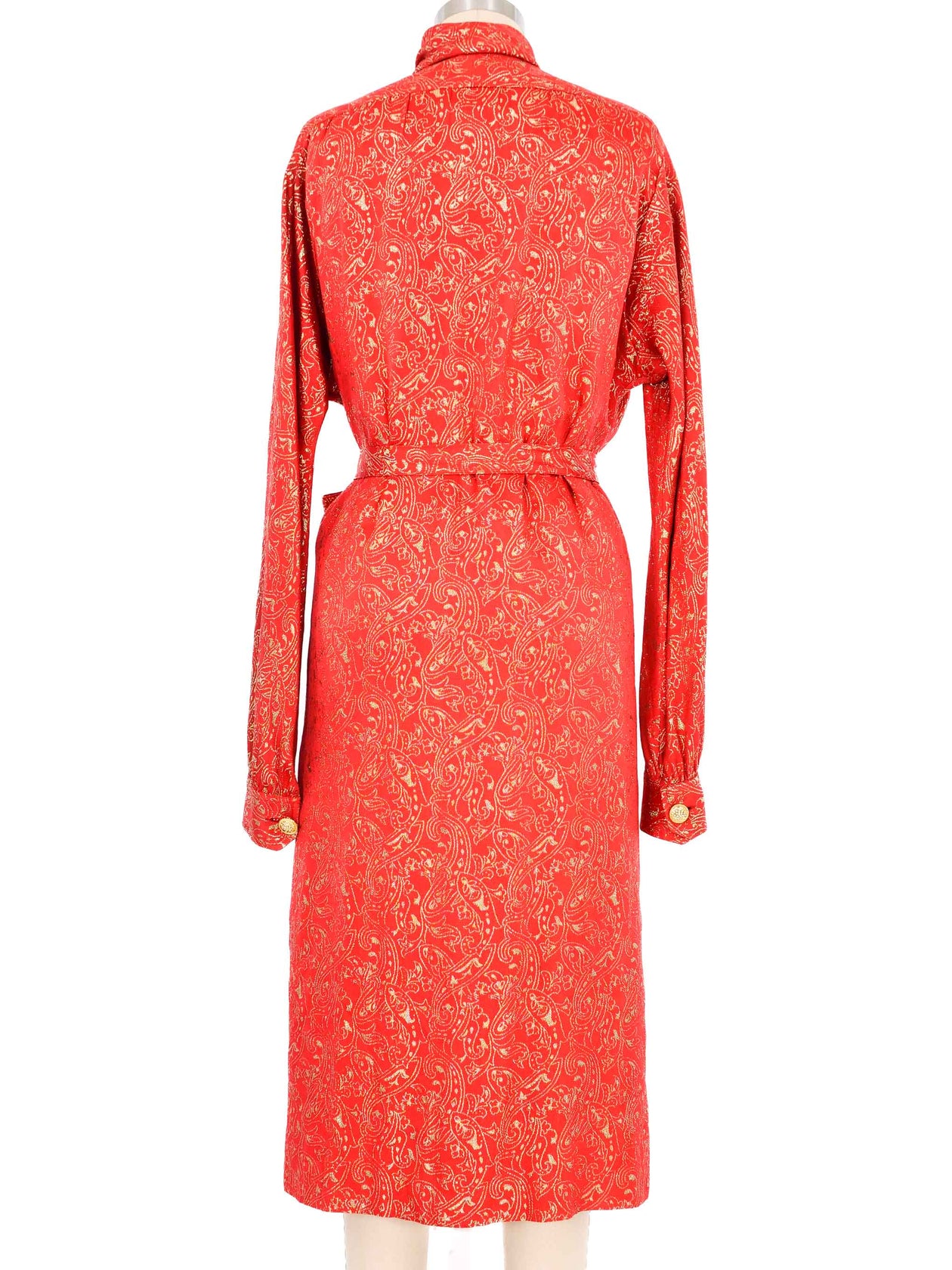 1990s Celine Red Lurex Brocade Dress