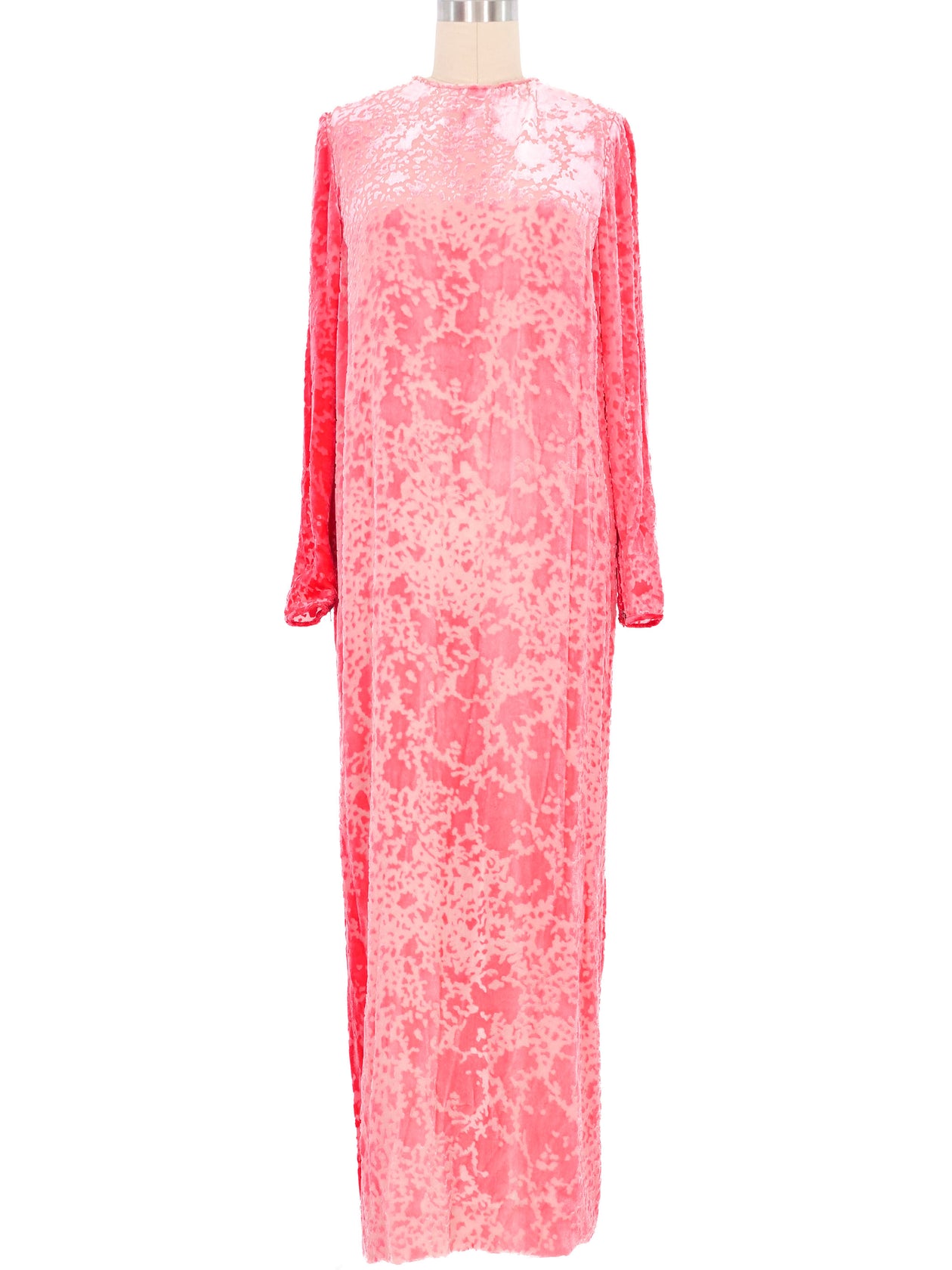 1960s Galanos Pink Crushed Velvet Burnout Dress