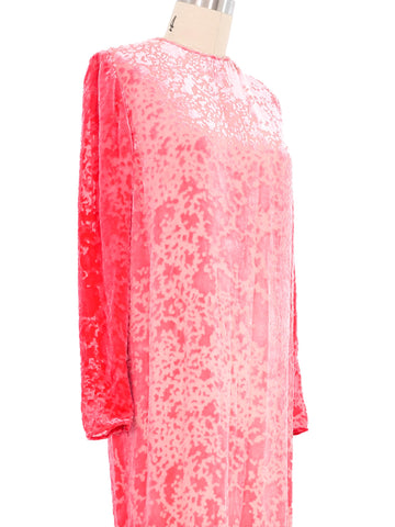 1960s Galanos Pink Crushed Velvet Burnout Dress