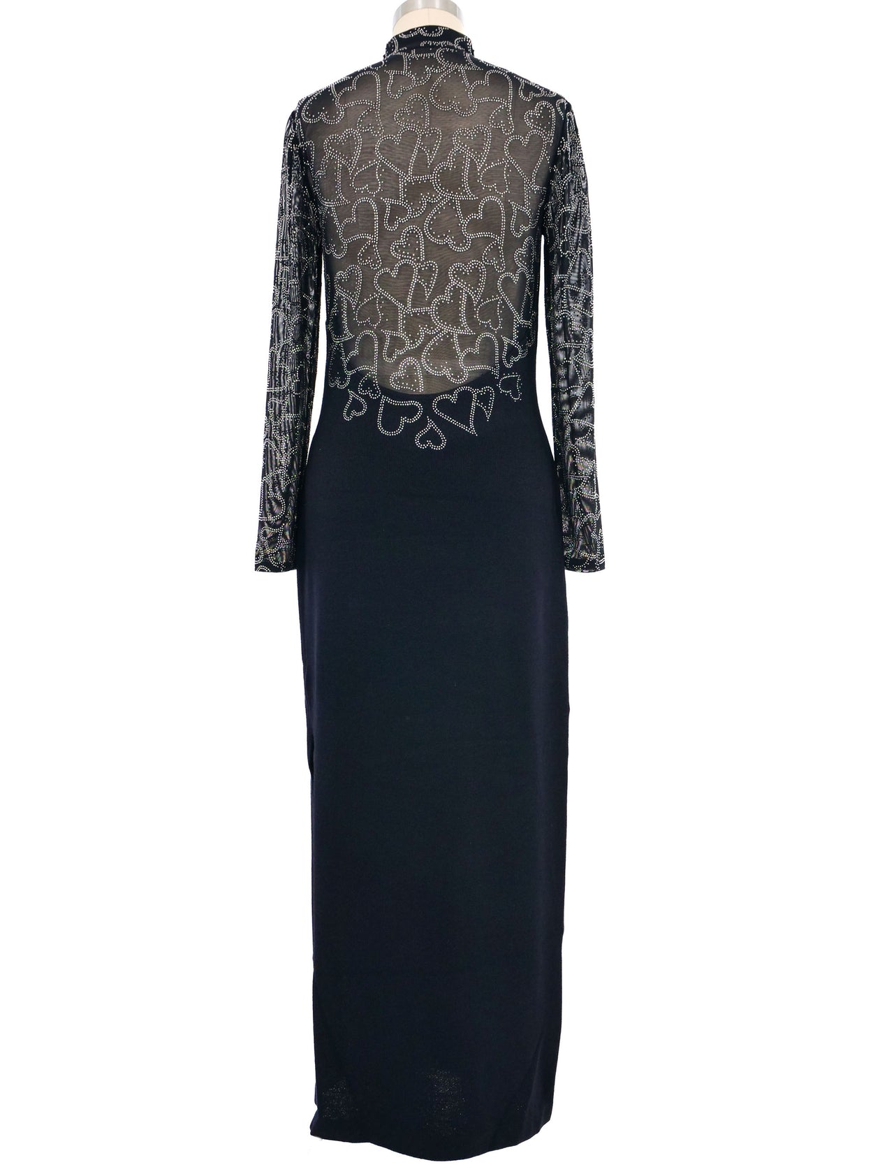2000s St. John Rhinestone Heart Embellished Knit Gown