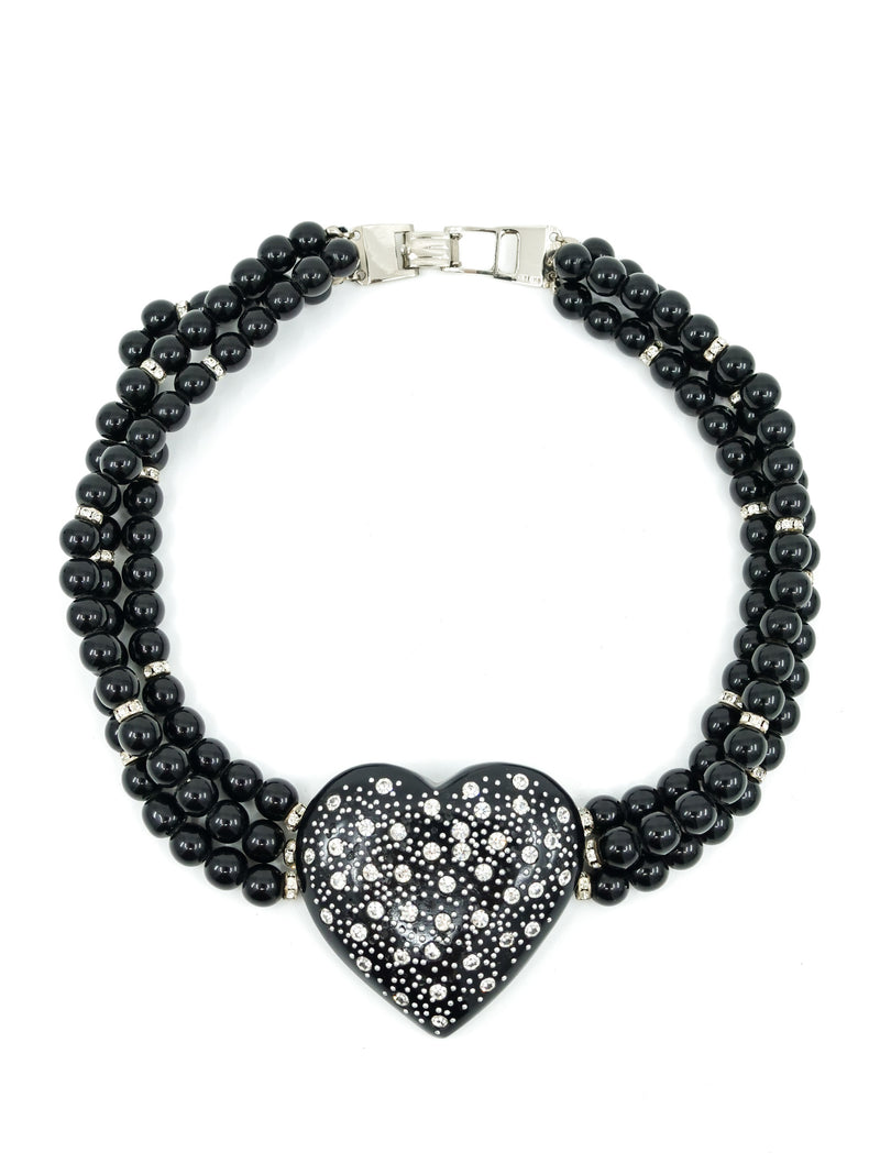 Celine Rhinestone Studded Heart Necklace And Earrings Accessory arcadeshops.com