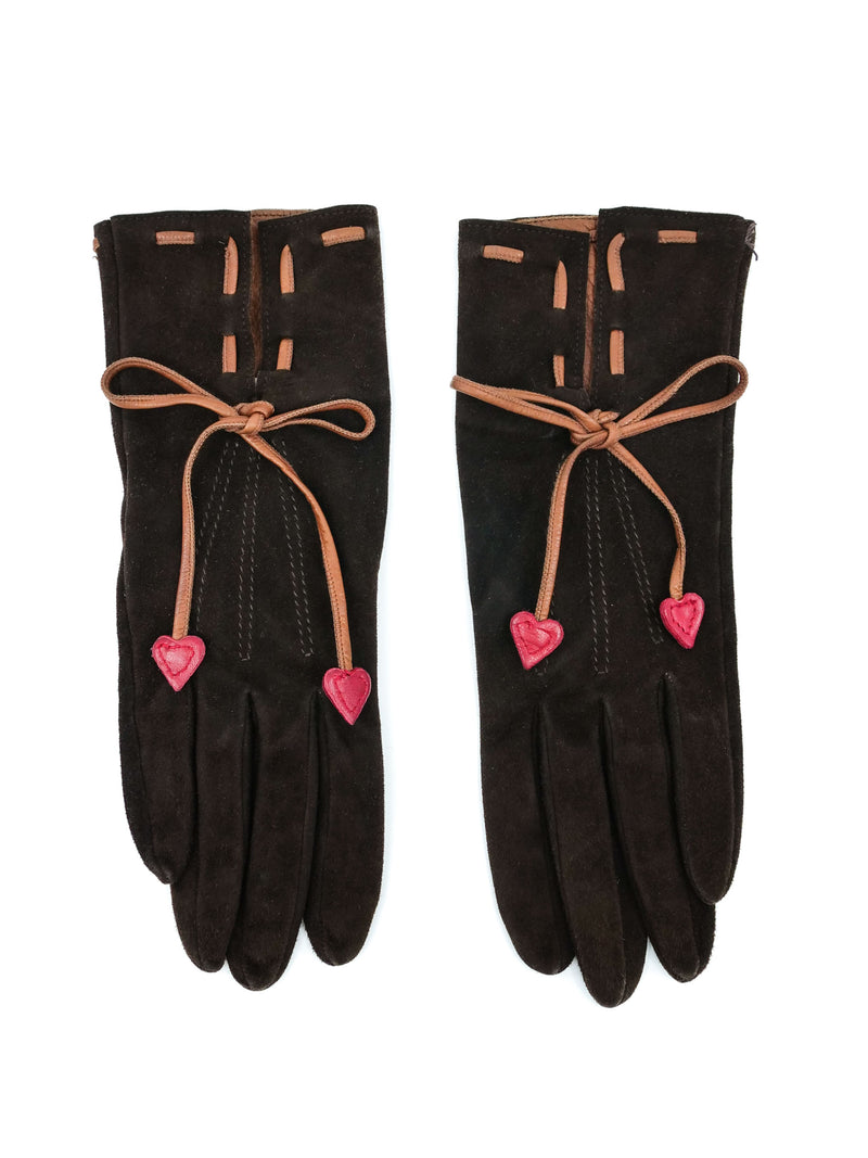 Moschino Suede Heart Accent Gloves Accessory arcadeshops.com
