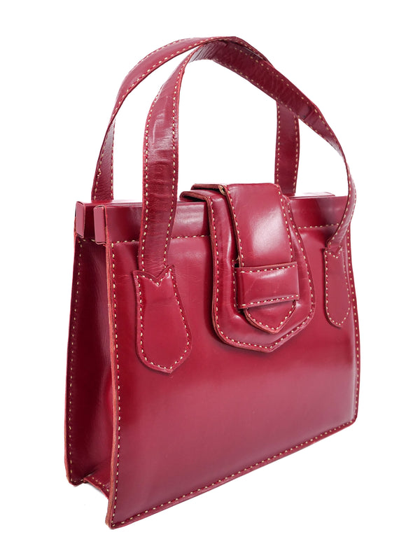 1960s Red Leather Topstitch Handbag Accessory arcadeshops.com