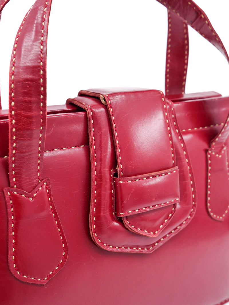 1960s Red Leather Topstitch Handbag Accessory arcadeshops.com