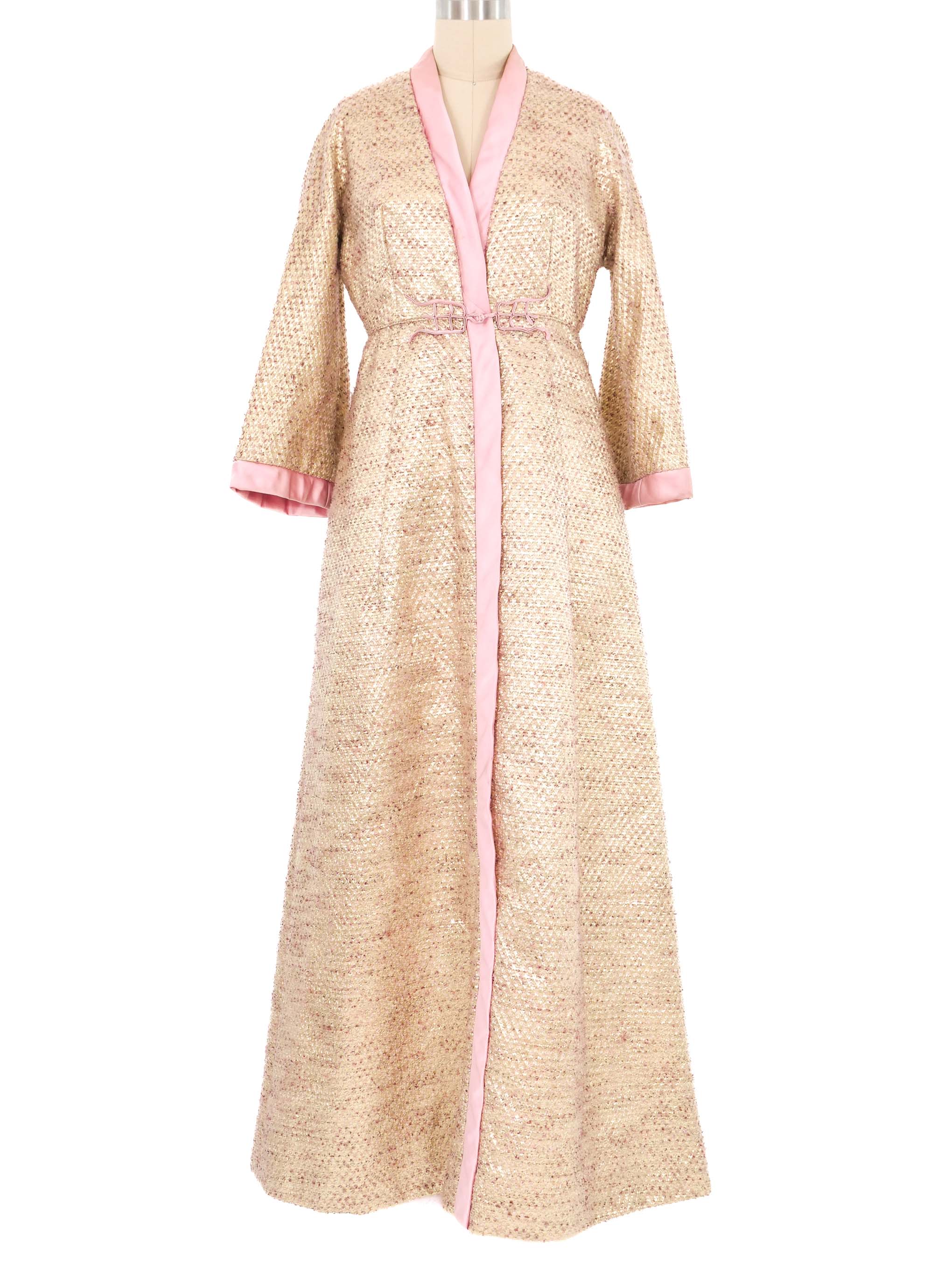 1960s Baby Pink Metallic Tweed Robe Dress