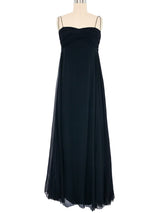 Ruched Black Silk Chiffon Gown Dress arcadeshops.com