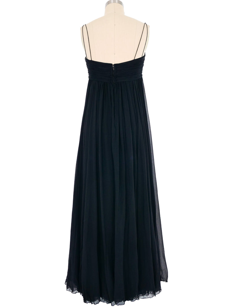 Ruched Black Silk Chiffon Gown Dress arcadeshops.com