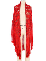 1970s Red Macrame Fringed Shawl Jacket arcadeshops.com