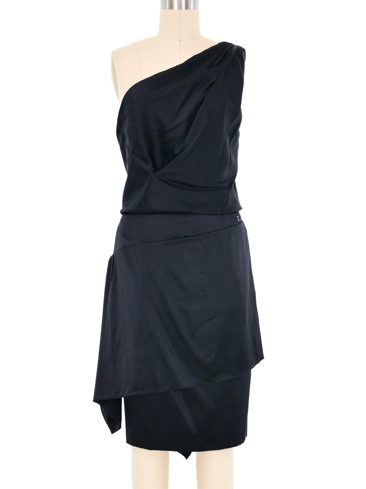 open lace back dress Chanel Draped Silk One Shoulder Dress