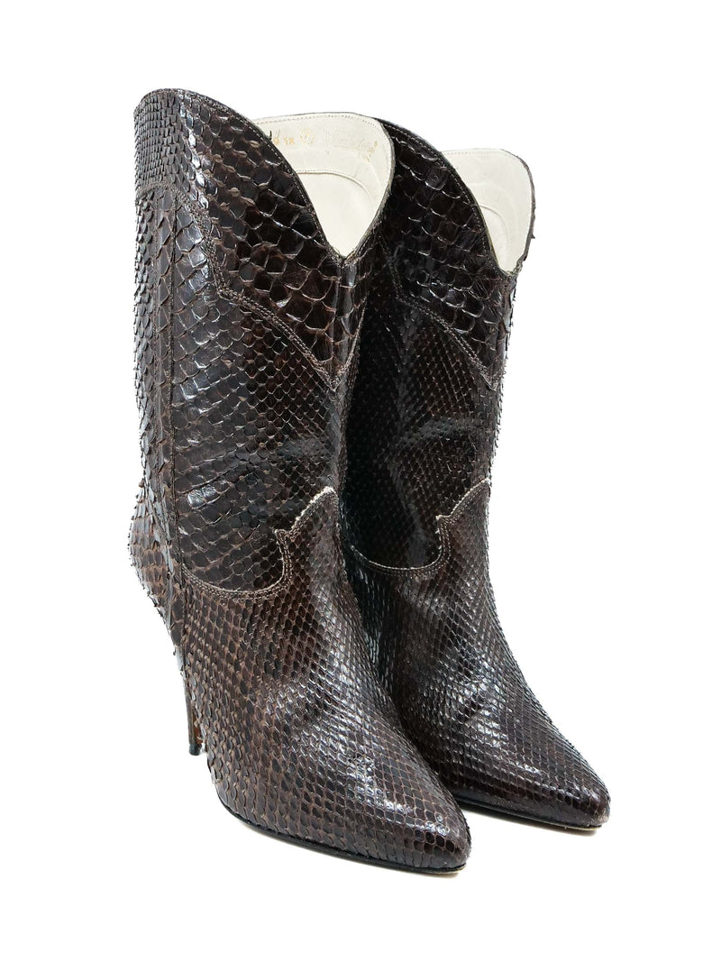 Brown Snakeskin Heeled Leather Boots, 7 Accessory arcadeshops.com