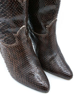 Brown Snakeskin Heeled Leather Boots, 7 Accessory arcadeshops.com