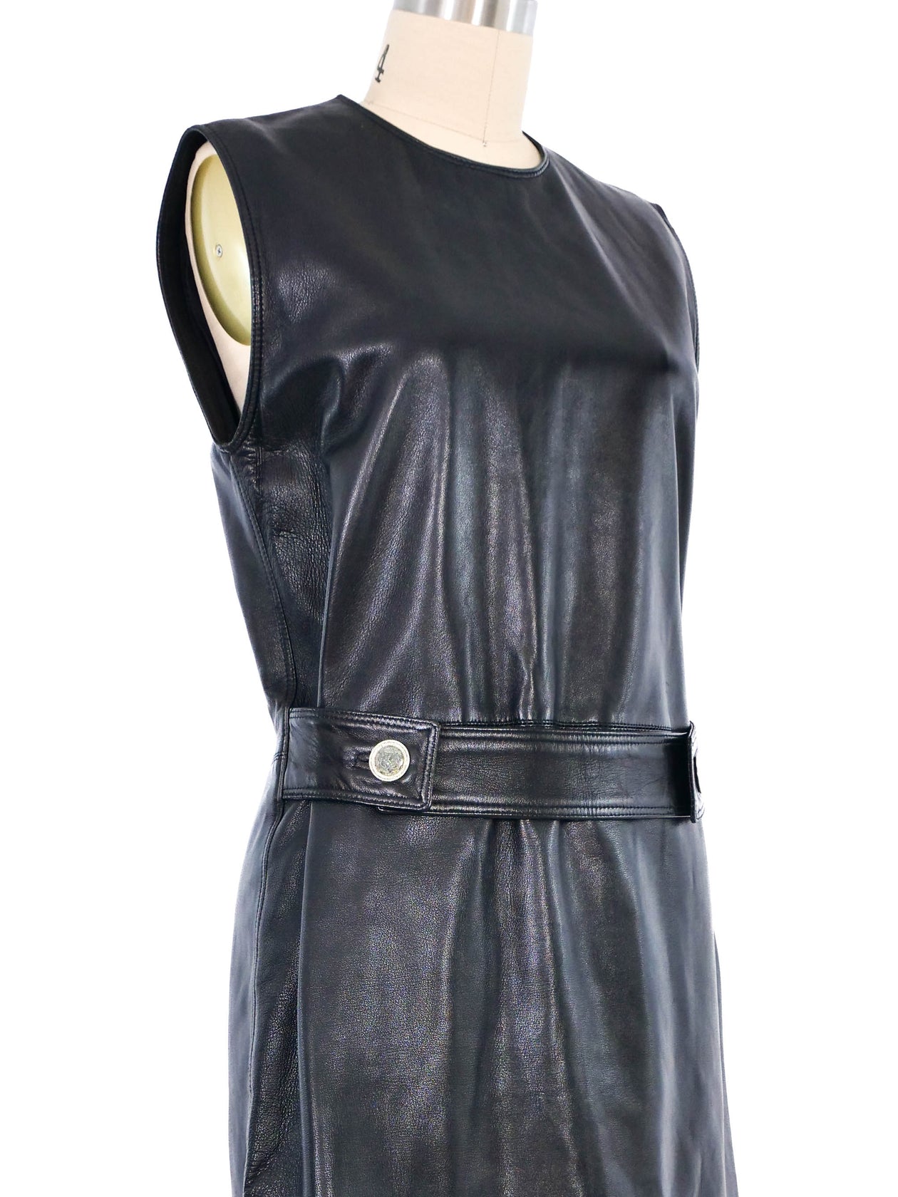 Versace Belted Leather Shift Dress