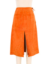 1970s Orange Suede Midi Skirt Bottom arcadeshops.com
