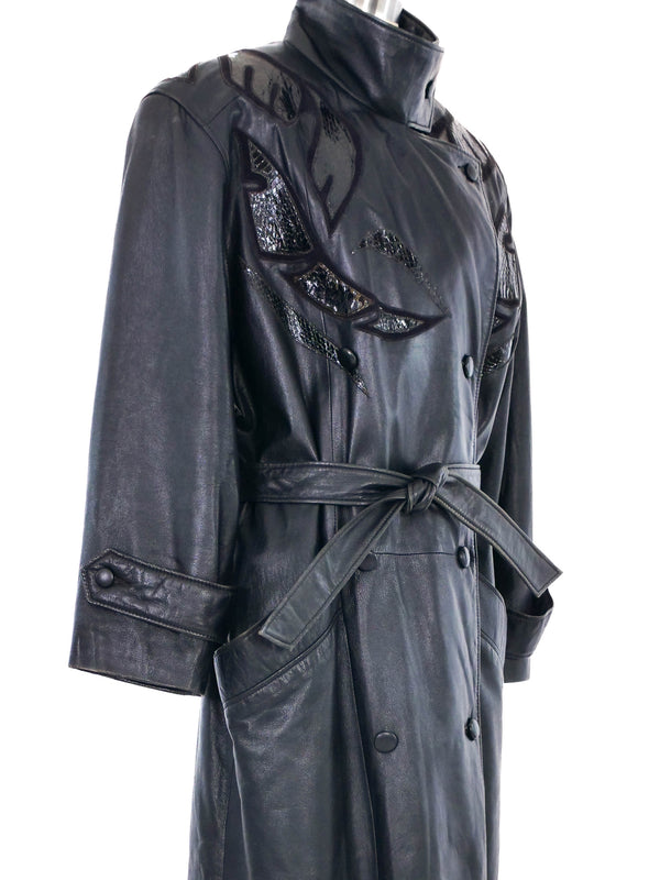 1980s Leather Applique Trench Coat Outerwear arcadeshops.com