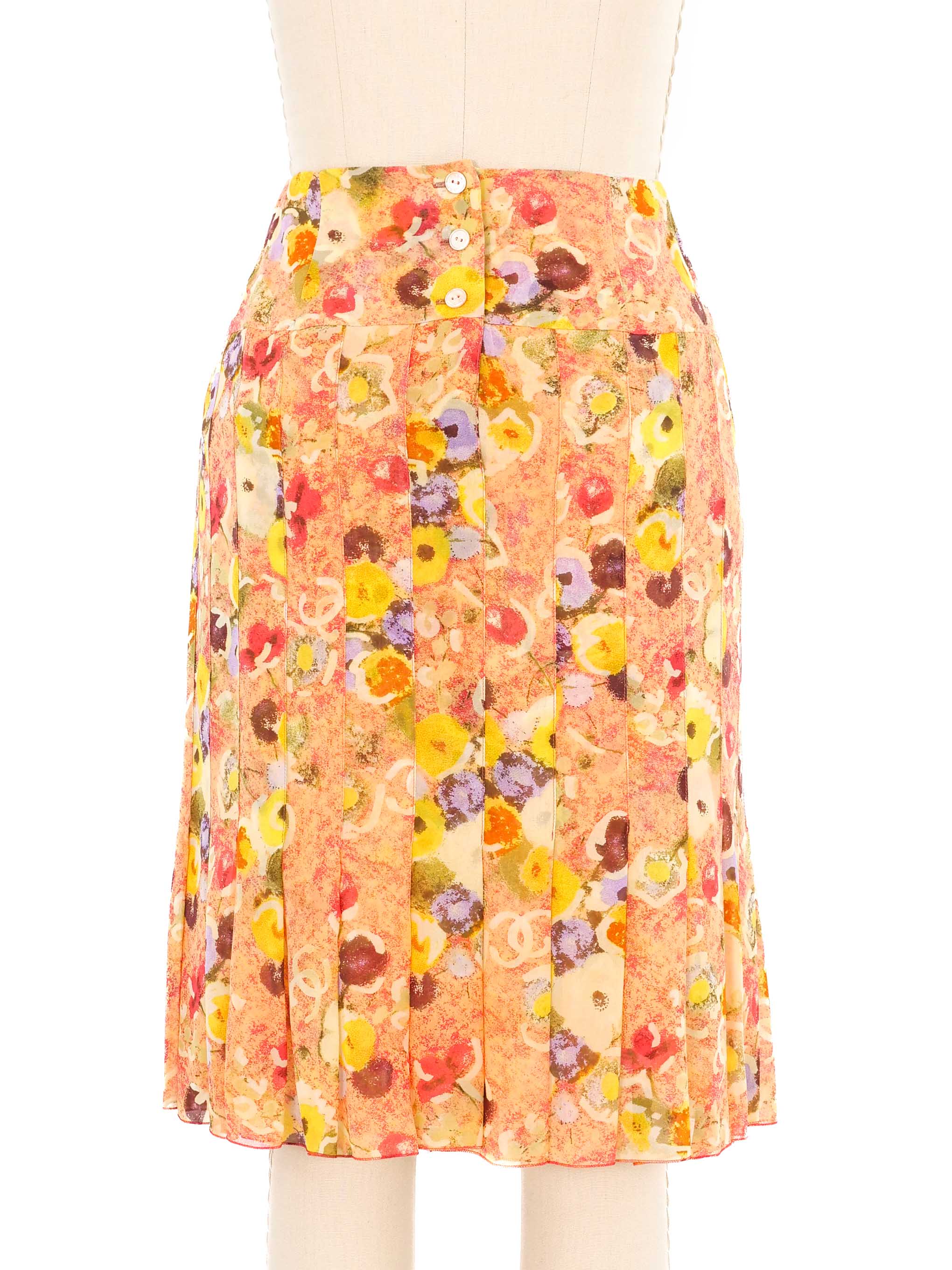 2004 Chanel Floral Silk Chiffon Skirt