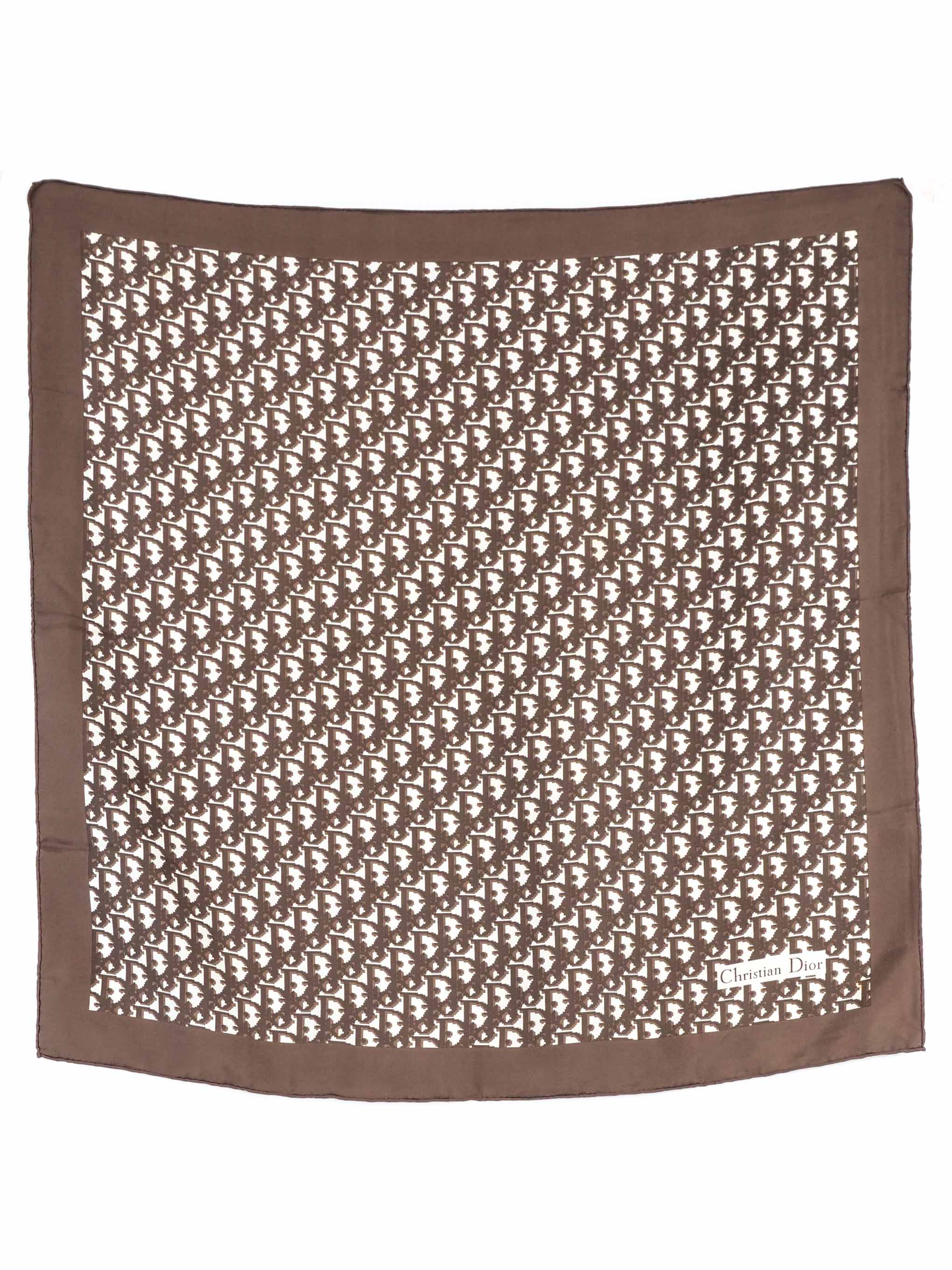 Christian Dior Brown Oblique Printed Silk Scarf