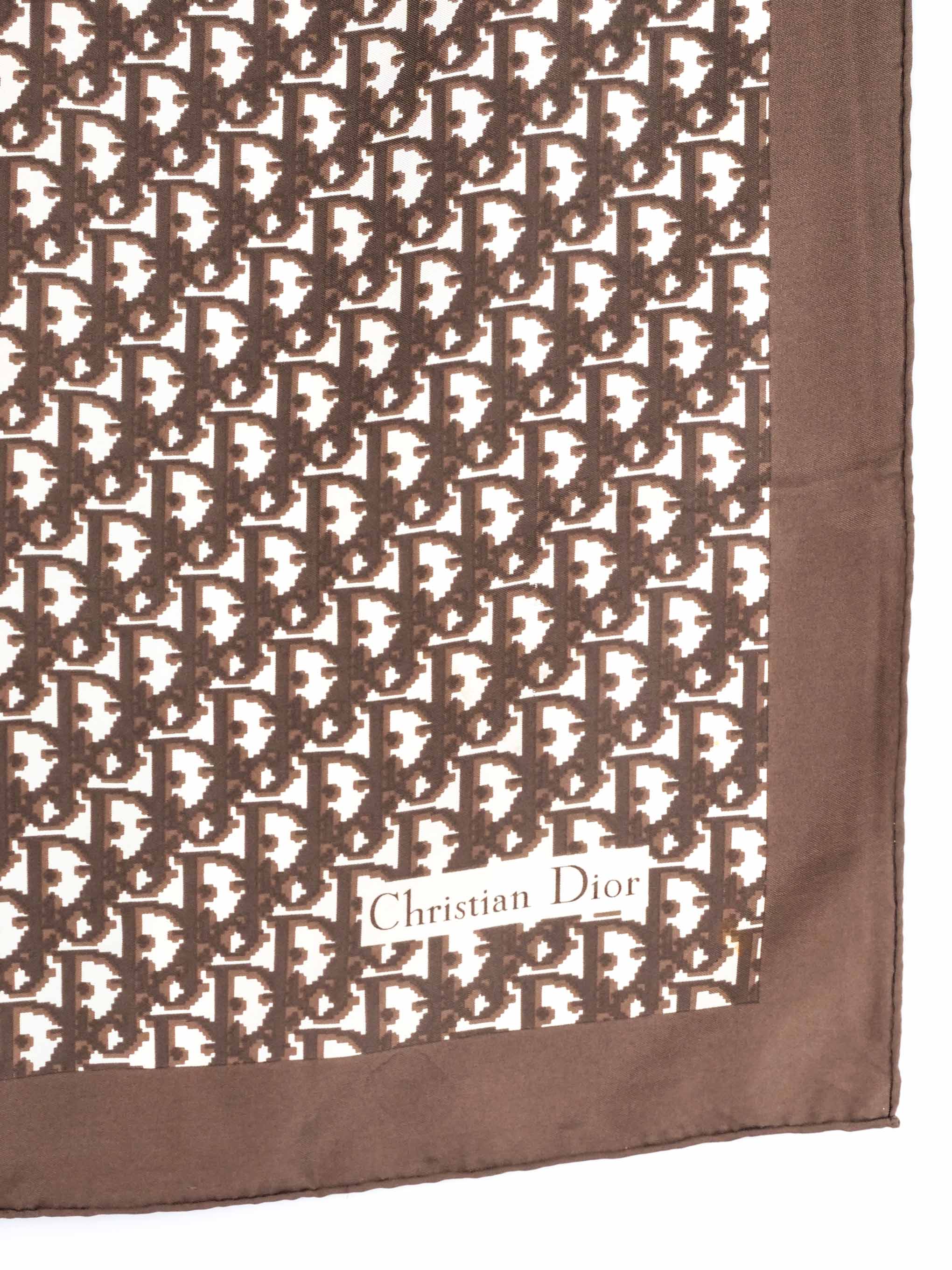 Christian Dior Brown Oblique Printed Silk Scarf