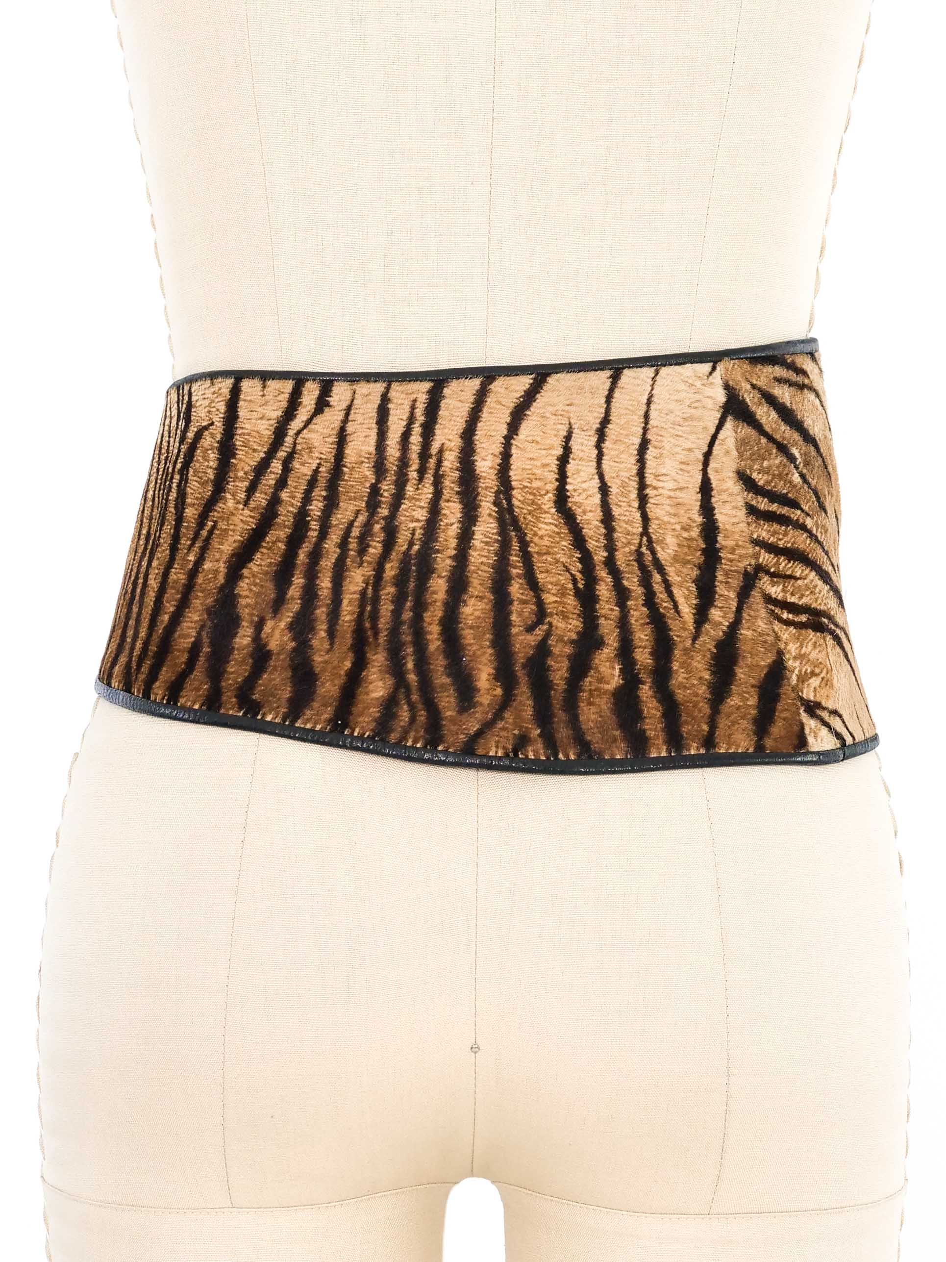 Tiger Striped Wide Pony Hair Waist Belt