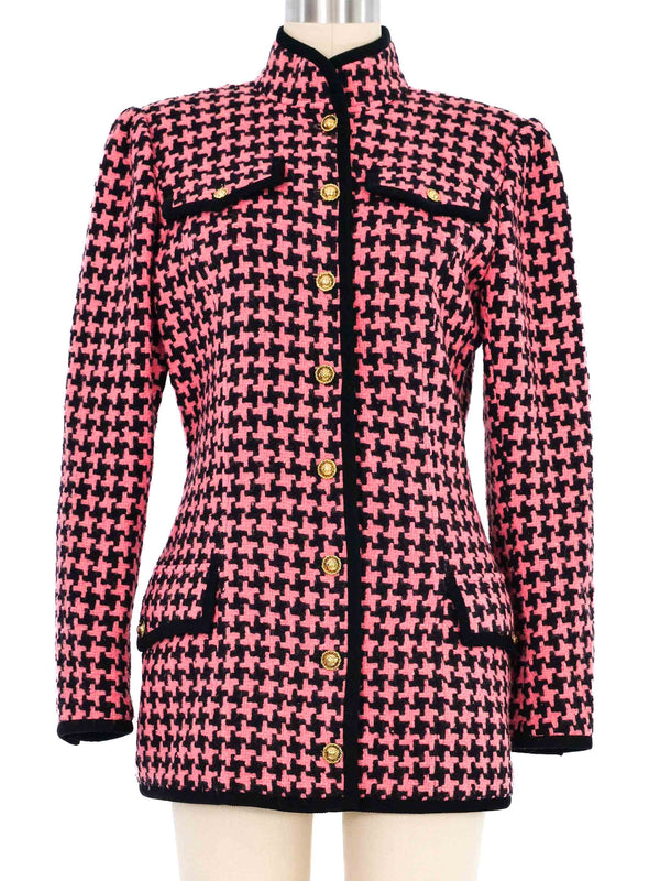 Ungaro Pink Houndstooth Wool Coat Outerwear arcadeshops.com