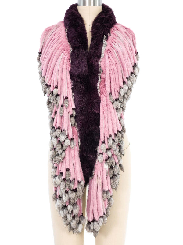 Multicolor Fringed Fur Shawl Accessory arcadeshops.com
