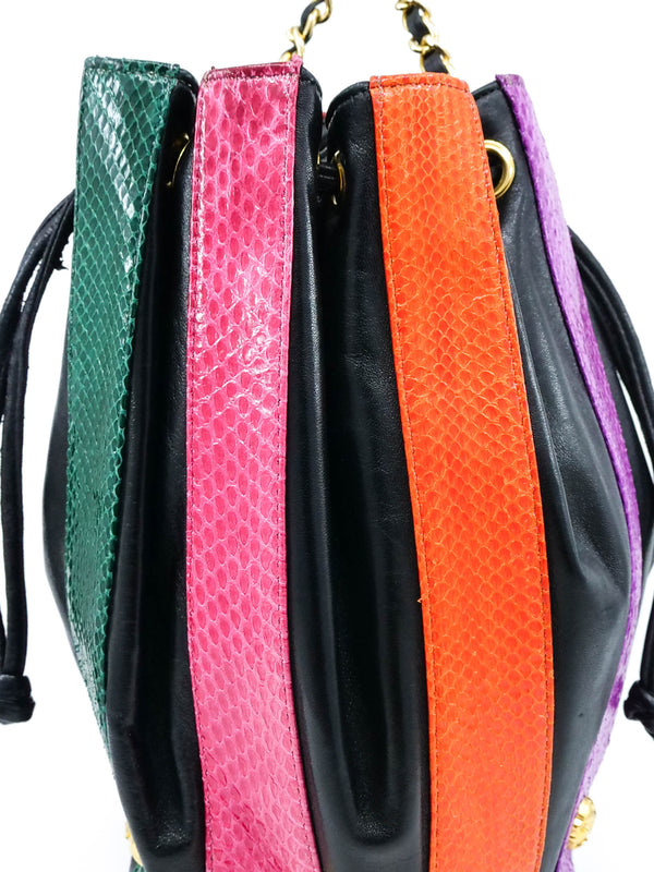 Multicolor Striped Snakeskin Drawstring Bag Accessory arcadeshops.com
