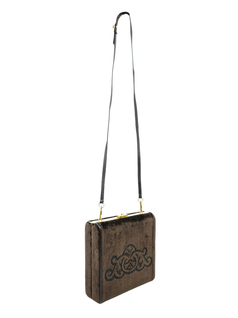 Brown Embossed Velvet Box Bag Accessory arcadeshops.com
