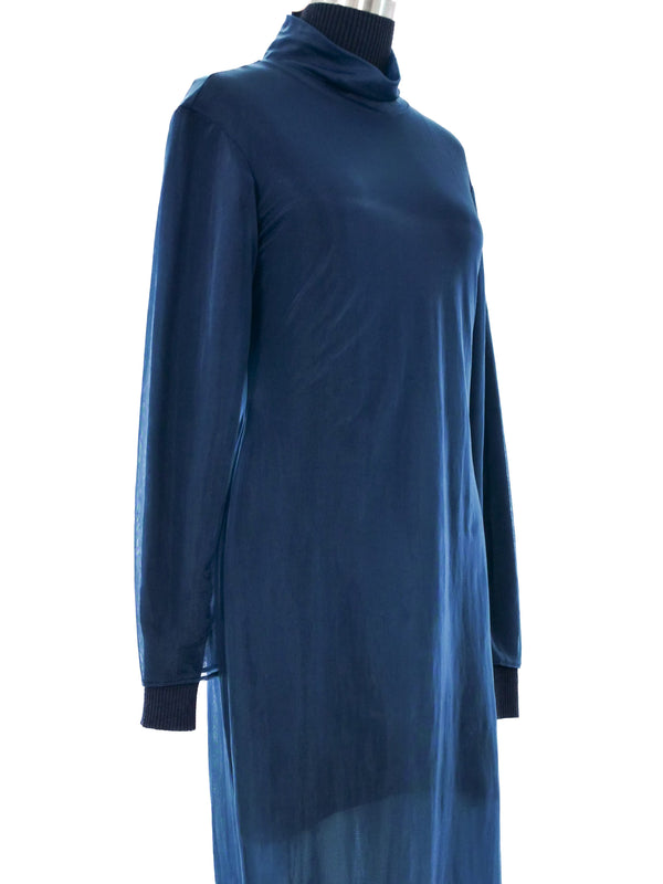 Helmut Lang Navy Layered Chiffon Sweater Dress Dress arcadeshops.com