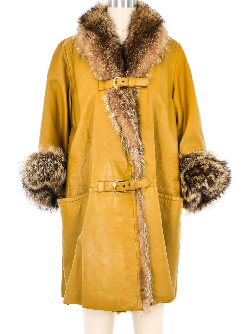 Bonnie Cashin Mustard Leather Fur Trim Coat Outerwear arcadeshops.com