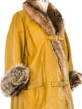 Bonnie Cashin Mustard Leather Fur Trim Coat Outerwear arcadeshops.com