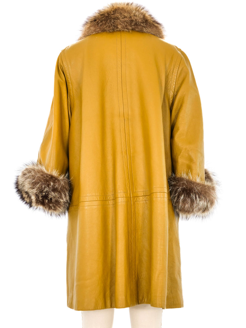 Bonnie Cashin Mustard Leather Fur Trim Coat Outerwear arcadeshops.com