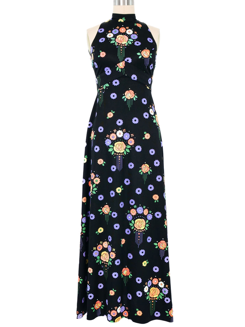 1970s Floral Printed High Neck Dress Dress arcadeshops.com