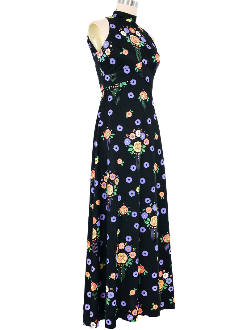 1970s Floral Printed High Neck Dress Dress arcadeshops.com